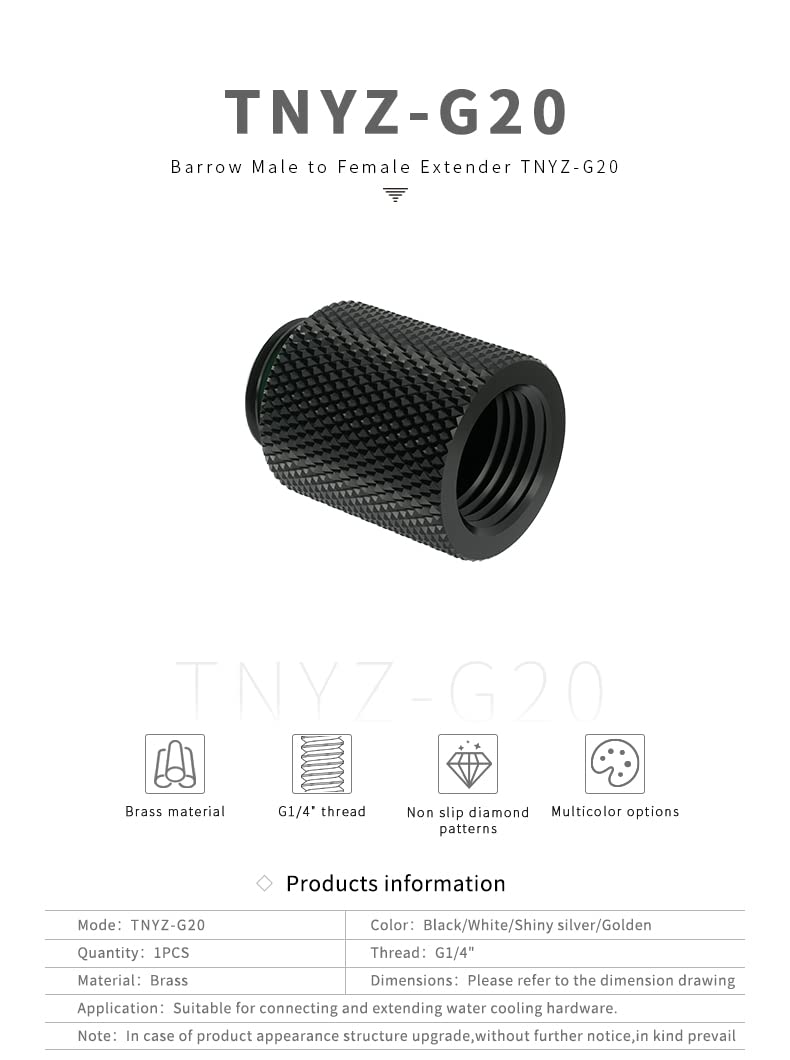 Barrow G1/4" Male to Female Extender Fitting, 20mm, Black - Image 2